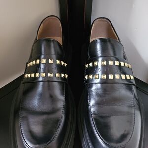 All Saints Black Studded Leather Loafers- Women's Size 8.5